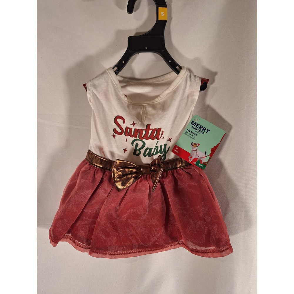 Merry Makings Petco Santa Baby Christmas Pet Dress Red White‎ Gold Small 13-15in